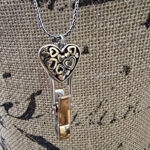 Brighton Silver and Gold Heart Lanyard Badge Clip. Tarnish.